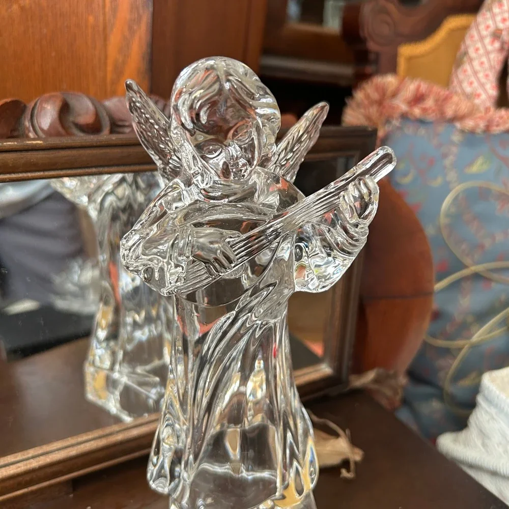 Mikasa Herald Collection Angel Mandolin Crystal Figurine Germany Clear Excellent